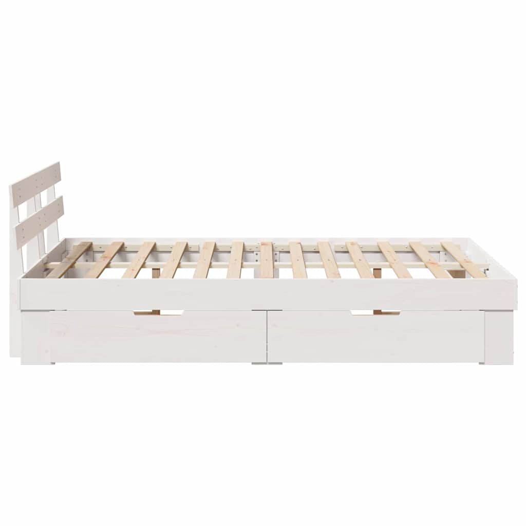 Bed Frame with Headboard White 135 x 190 cm Solid Pine Wood