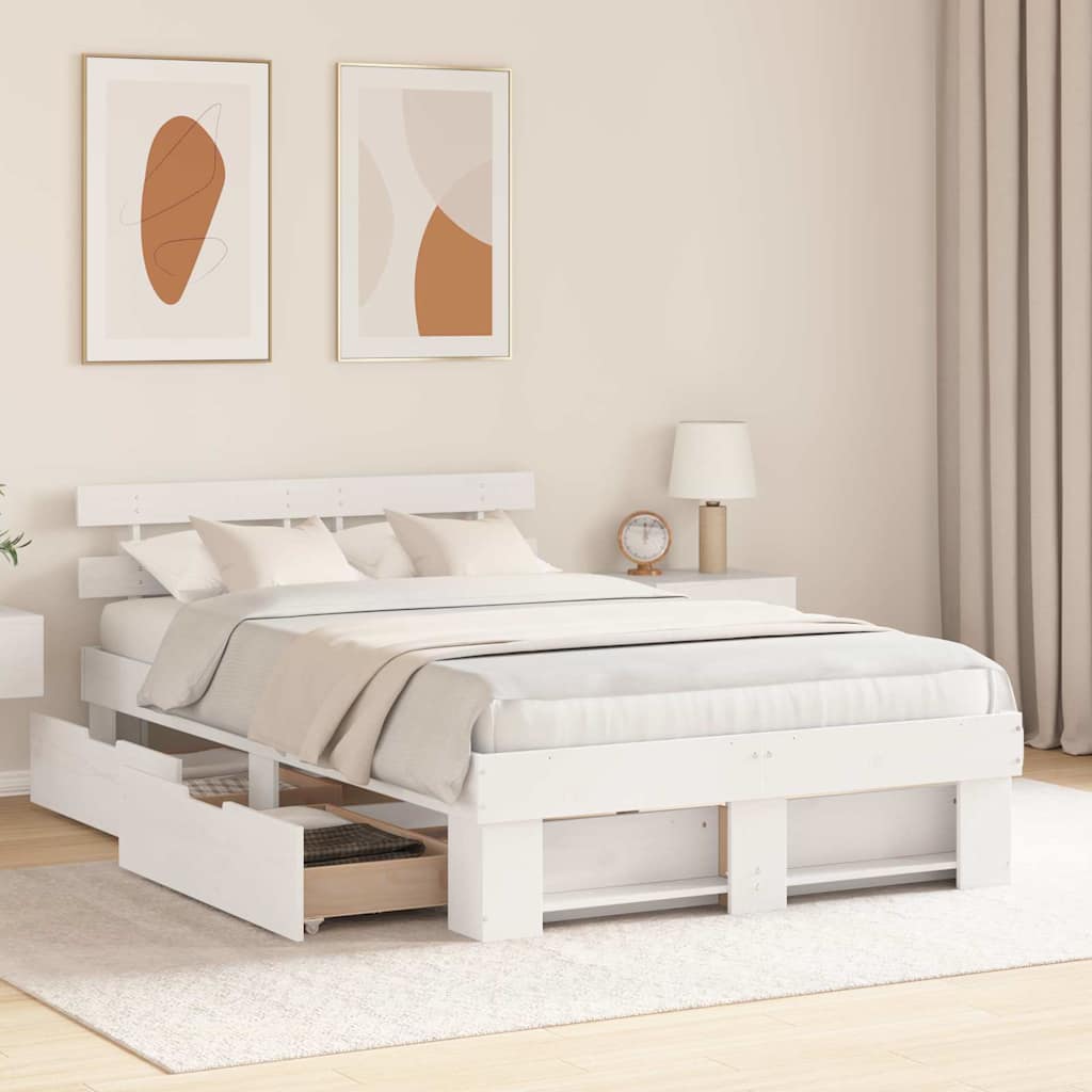 Bed Frame with Headboard White 120 x 190 cm Solid Pine Wood