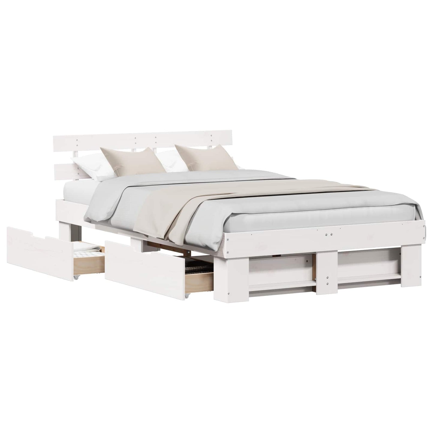 Bed Frame with Headboard White 120 x 190 cm Solid Pine Wood