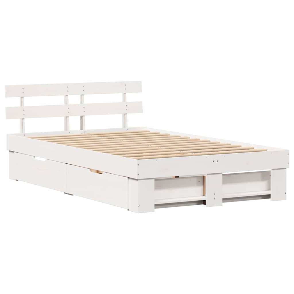 Bed Frame with Headboard White 120 x 190 cm Solid Pine Wood