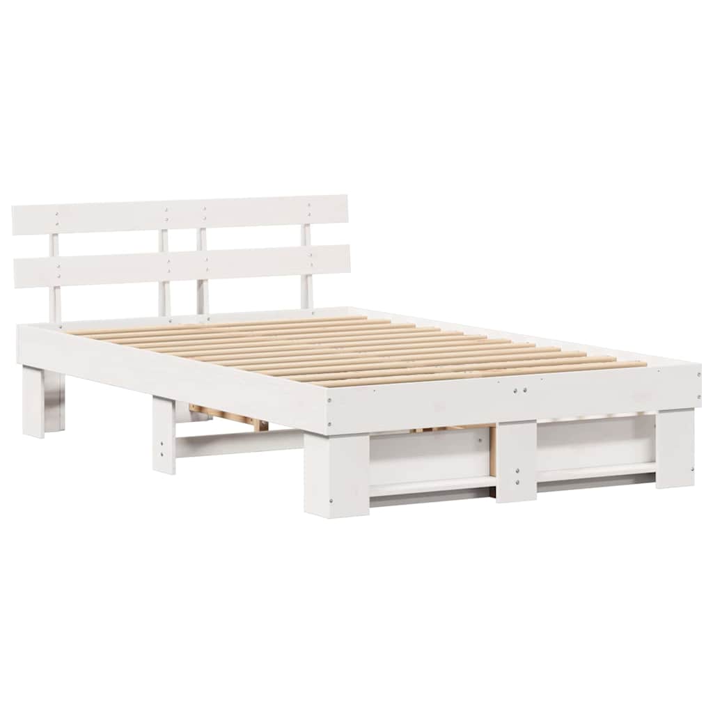 Bed Frame with Headboard White 120 x 190 cm Solid Pine Wood