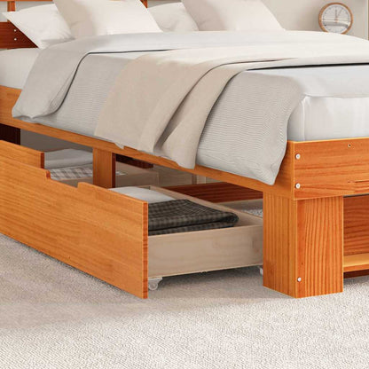 Bed Frame with Headboard Wax Brown 120 x 190 cm Solid Pine Wood