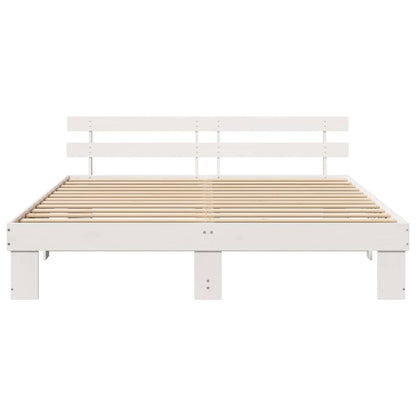 Bed Frame with Headboard White 200 x 200 cm Solid Pine Wood