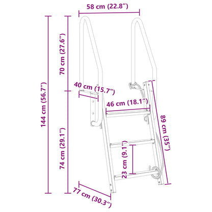 3-Step Dock Ladder Silver 58 x 77 x 144 cm Aluminium