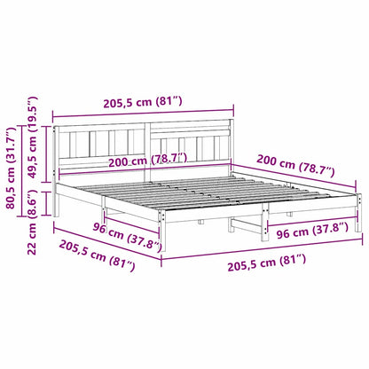 Bed Frame with Headboard Wax Brown 200 x 200 cm Solid Pine Wood