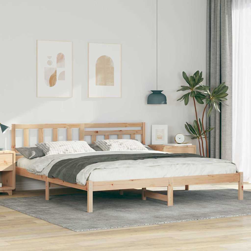 Bed Frame with Headboard Brown 180 x 200 cm Solid Pine Wood