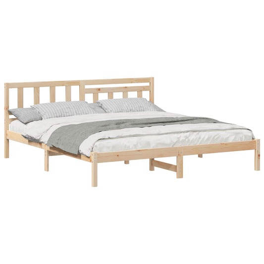 Bed Frame with Headboard Brown 180 x 200 cm Solid Pine Wood