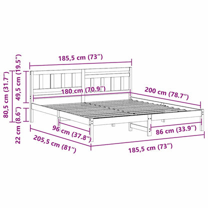 Bed Frame with Headboard Brown 180 x 200 cm Solid Pine Wood