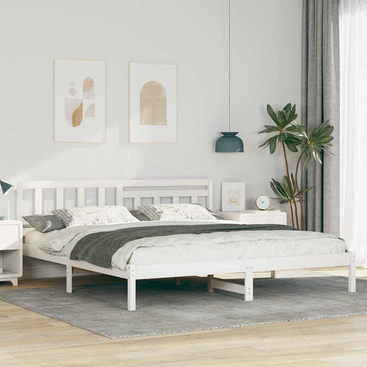 Bed Frame with Headboard White 180 x 200 cm Solid Pine Wood
