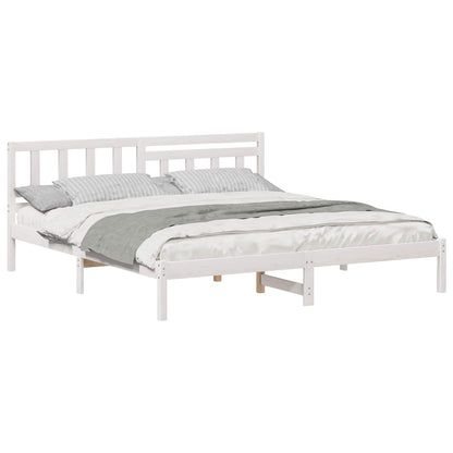 Bed Frame with Headboard White 180 x 200 cm Solid Pine Wood