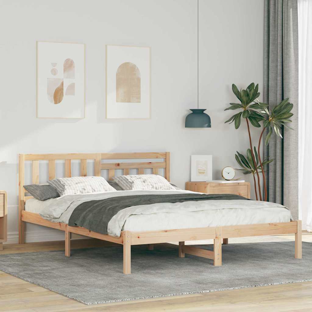 Bed Frame with Headboard Brown 160 x 200 cm Solid Pine Wood
