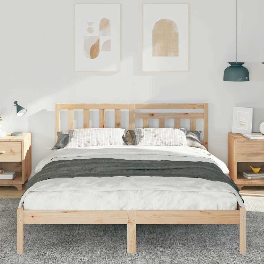 Bed Frame with Headboard Brown 160 x 200 cm Solid Pine Wood