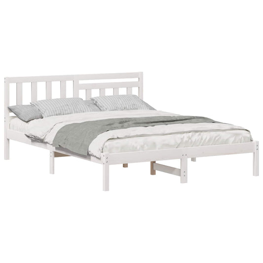 Bed Frame with Headboard White 160 x 200 cm Solid Pine Wood