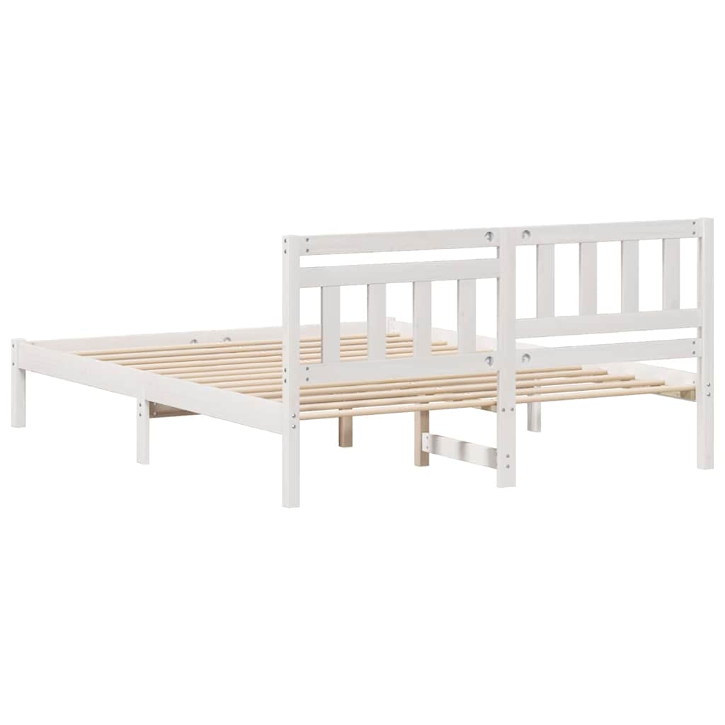 Bed Frame with Headboard White 160 x 200 cm Solid Pine Wood