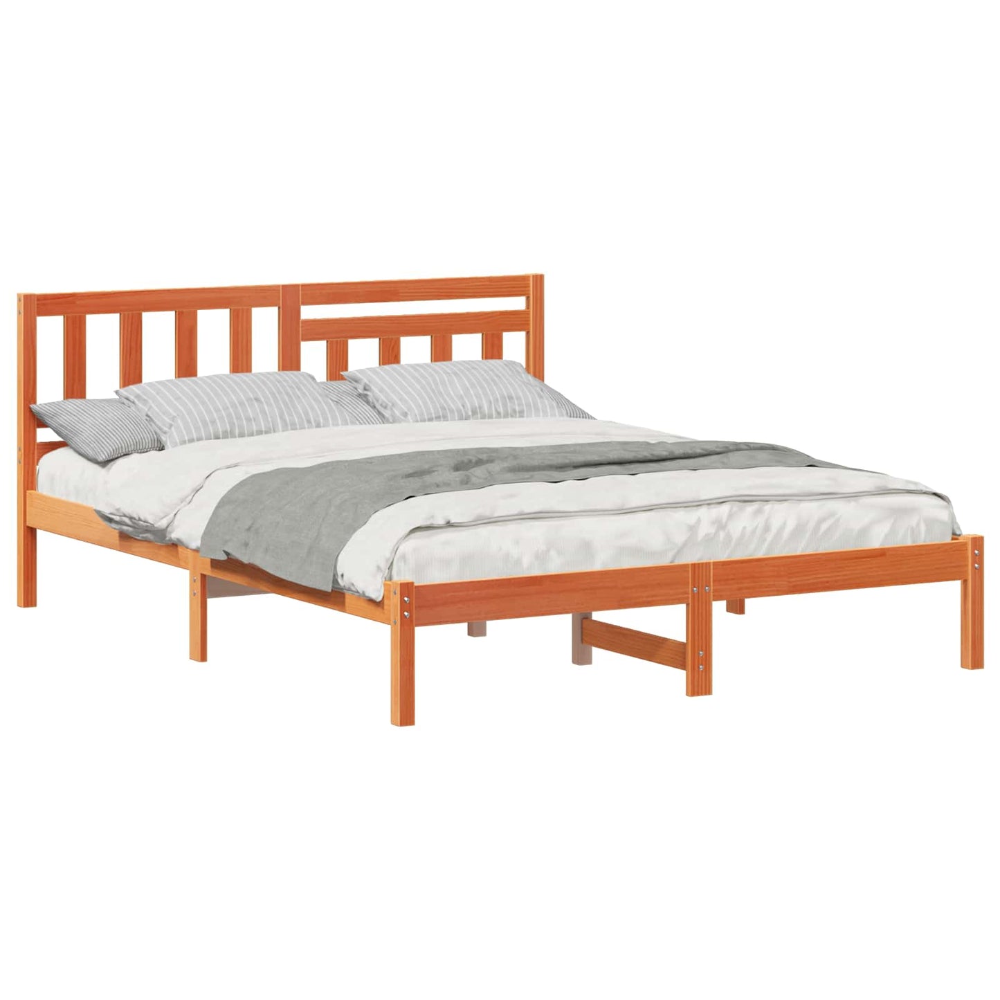 Bed Frame with Headboard Wax Brown 160 x 200 cm Solid Pine Wood