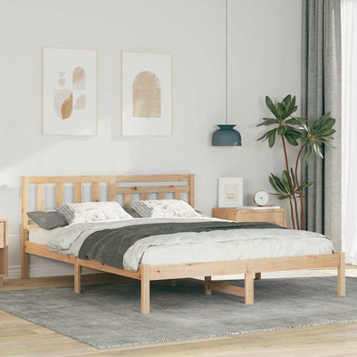 with Headboard Brown 150 x 200 cm Solid pine wood