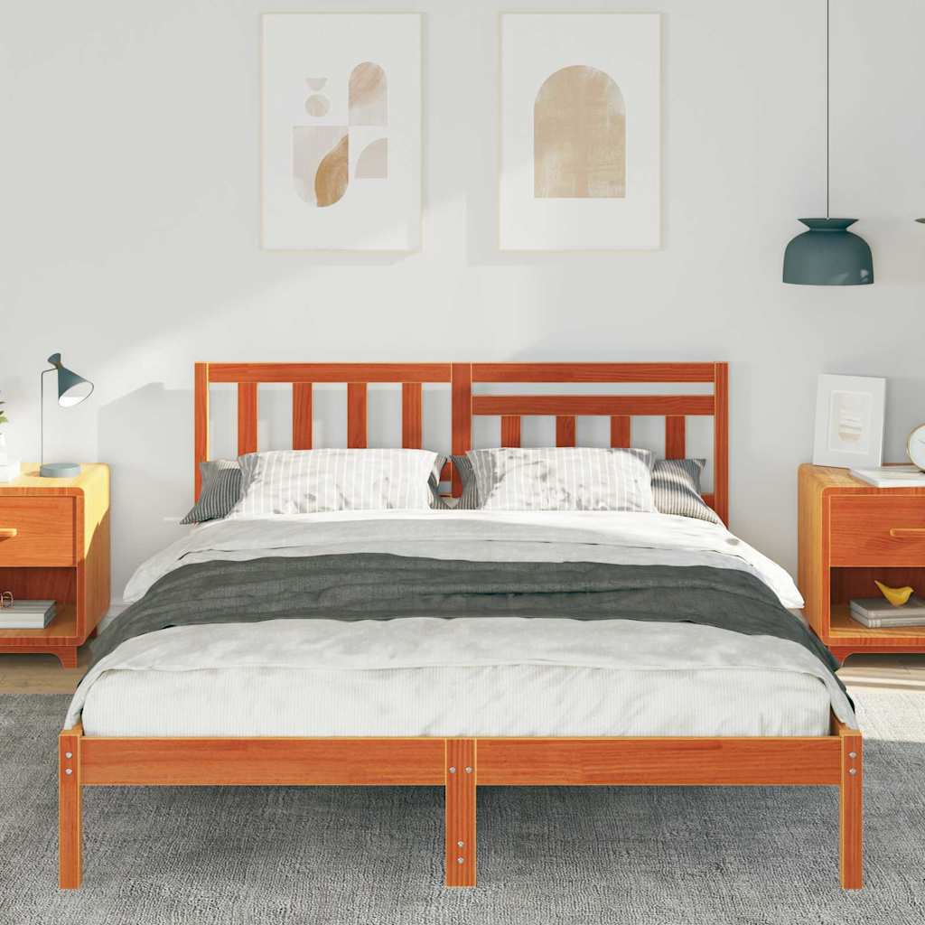 Bed Frame with Headboard Wax Brown 150 x 200 cm Solid Pine Wood