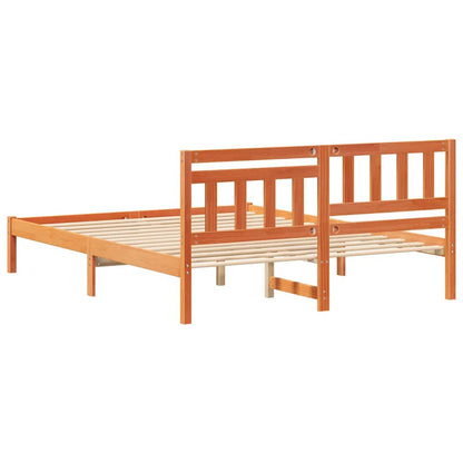 Bed Frame with Headboard Wax Brown 150 x 200 cm Solid Pine Wood