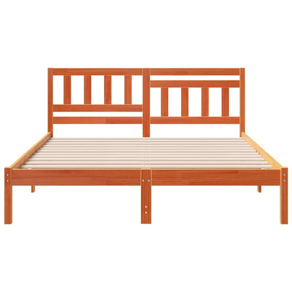 Bed Frame with Headboard Wax Brown 150 x 200 cm Solid Pine Wood