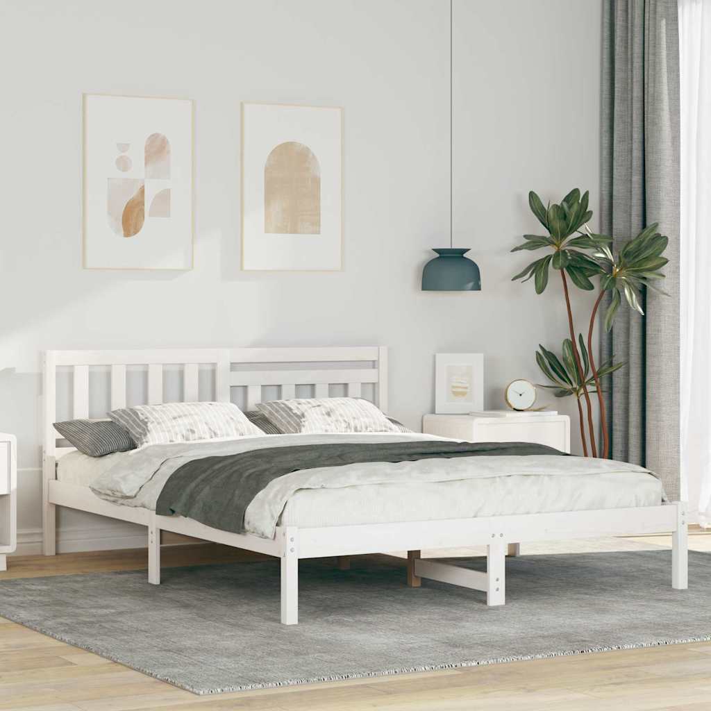 Bed Frame with Headboard White 140 x 200 cm Solid Pine Wood