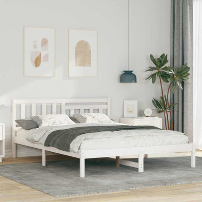 with Headboard White 140 x 200 cm Solid pine wood
