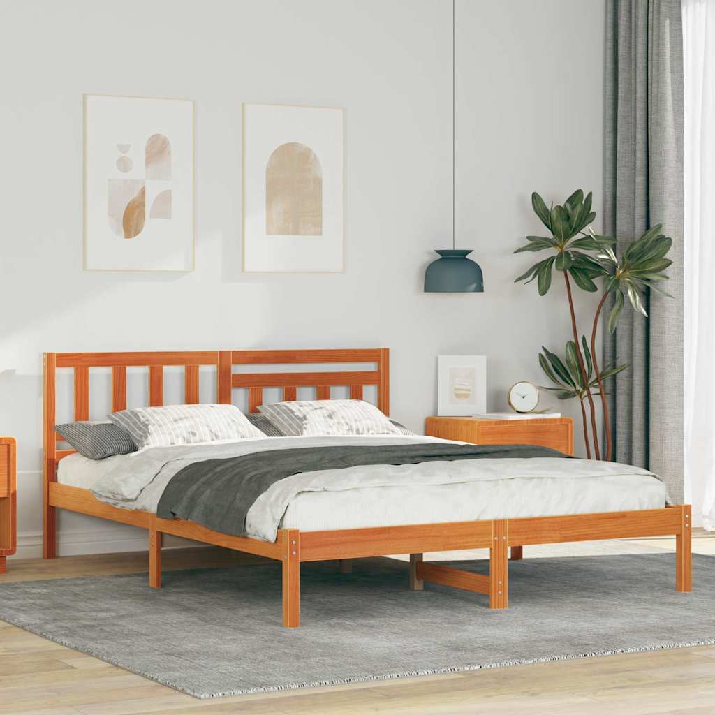 Bed Frame with Headboard Wax Brown 120 x 200 cm Solid Pine Wood