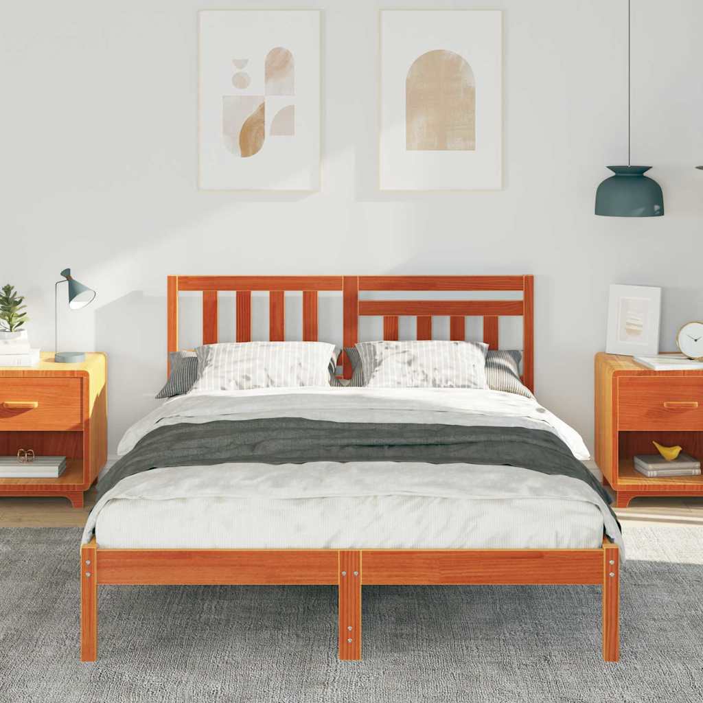Bed Frame with Headboard Wax Brown 120 x 200 cm Solid Pine Wood