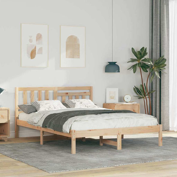 with Headboard Brown 140 x 190 cm Solid pine wood