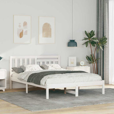 with Headboard White 140 x 190 cm Solid pine wood