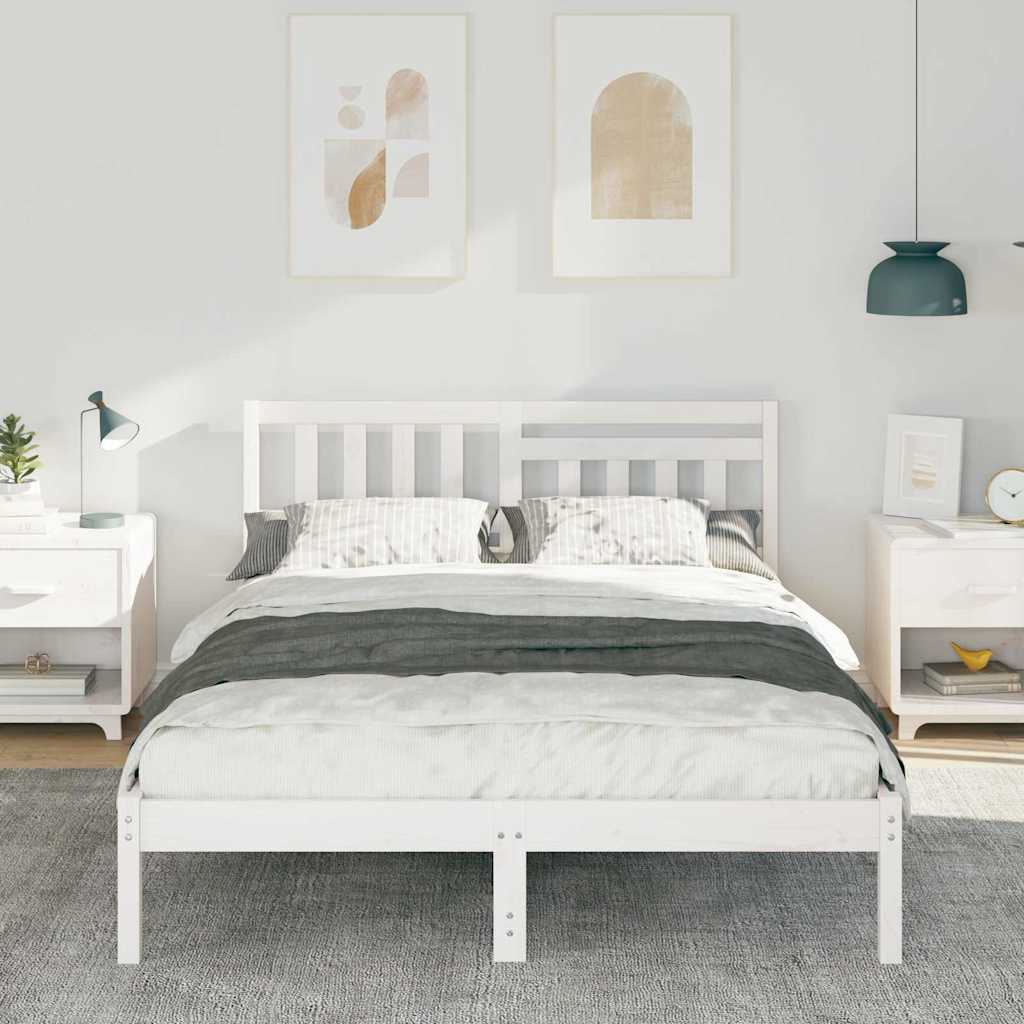 Bed Frame with Headboard White 140 x 190 cm Solid Pine Wood