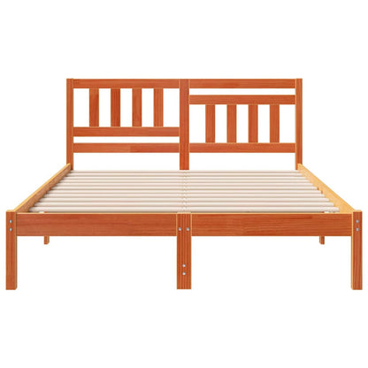 Bed Frame with Headboard Wax Brown 140 x 190 cm Solid Pine Wood