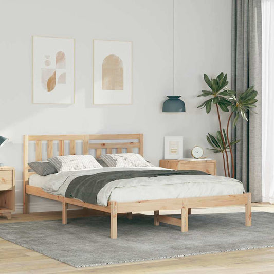 Bed Frame with Headboard Brown 135 x 190 cm Solid Pine Wood