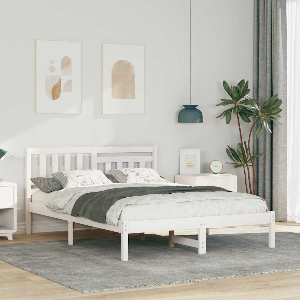 Bed Frame with Headboard White 135 x 190 cm Solid Pine Wood