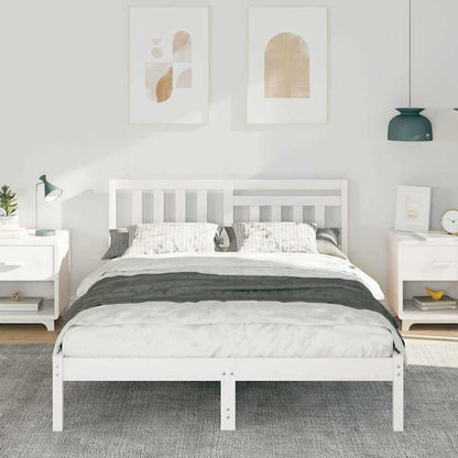 Bed Frame with Headboard White 135 x 190 cm Solid Pine Wood