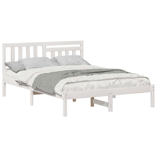 Bed Frame with Headboard White 135 x 190 cm Solid Pine Wood