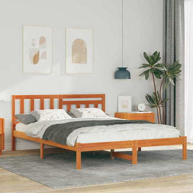 with Headboard Wax brown 135 x 190 cm Solid pine wood