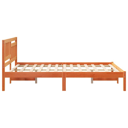 Bed Frame with Headboard Wax brown 135 x 190 cm Solid pine wood