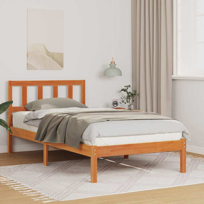 Bed Frame with Headboard Wax Brown 90 x 200 cm Solid Pine Wood