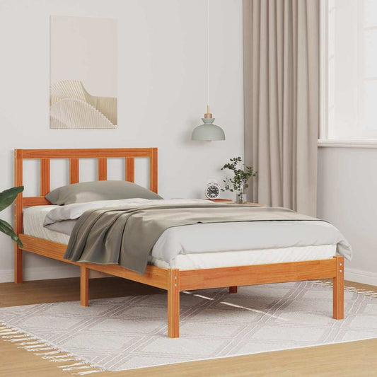Bed Frame with Headboard Wax Brown 90 x 200 cm Solid Pine Wood