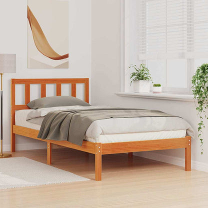 Bed Frame with Headboard Wax Brown 90 x 200 cm Solid Pine Wood