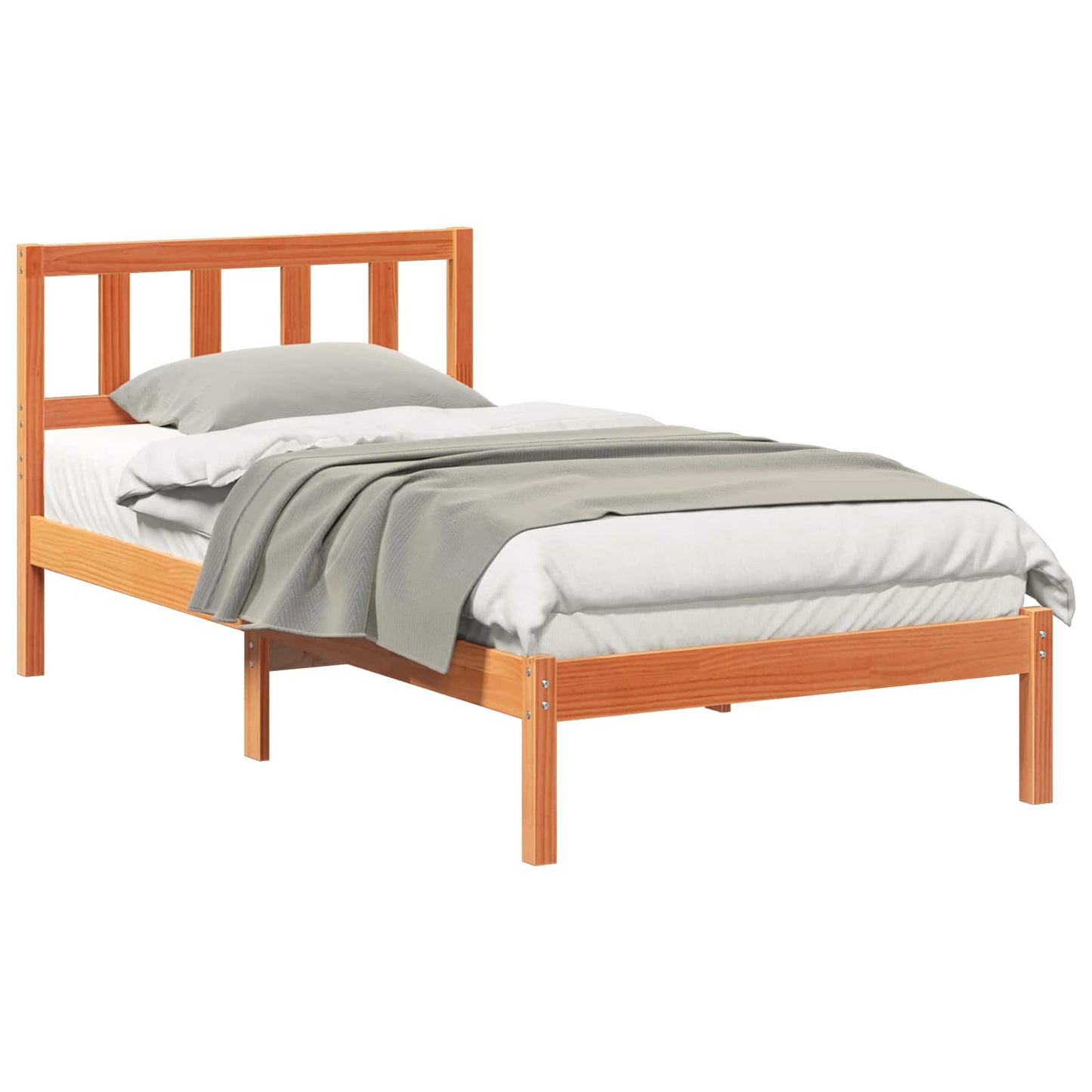 Bed Frame with Headboard Wax Brown 90 x 200 cm Solid Pine Wood