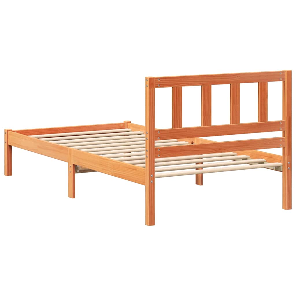 Bed Frame with Headboard Wax Brown 90 x 200 cm Solid Pine Wood