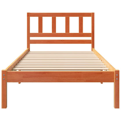 Bed Frame with Headboard Wax Brown 90 x 200 cm Solid Pine Wood