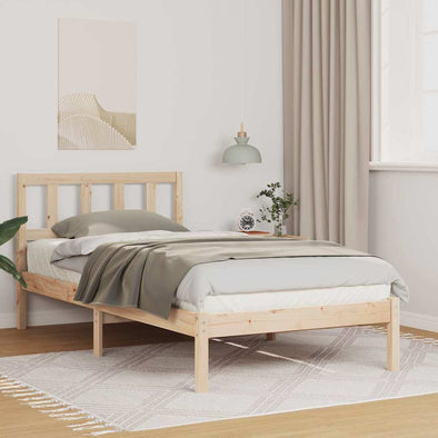 with Headboard Brown 75 x 190 cm Solid pine wood