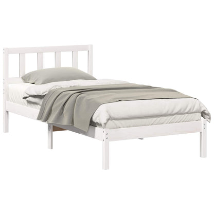 Bed Frame with Headboard White 75 x 190 cm Solid Pine Wood