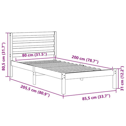 Bed Frame with Headboard White 80 x 200 cm Solid Pine Wood