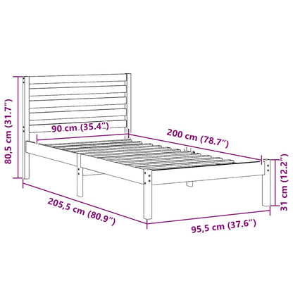 Bed Frame with Headboard Brown 90 x 200 cm Solid Pine Wood