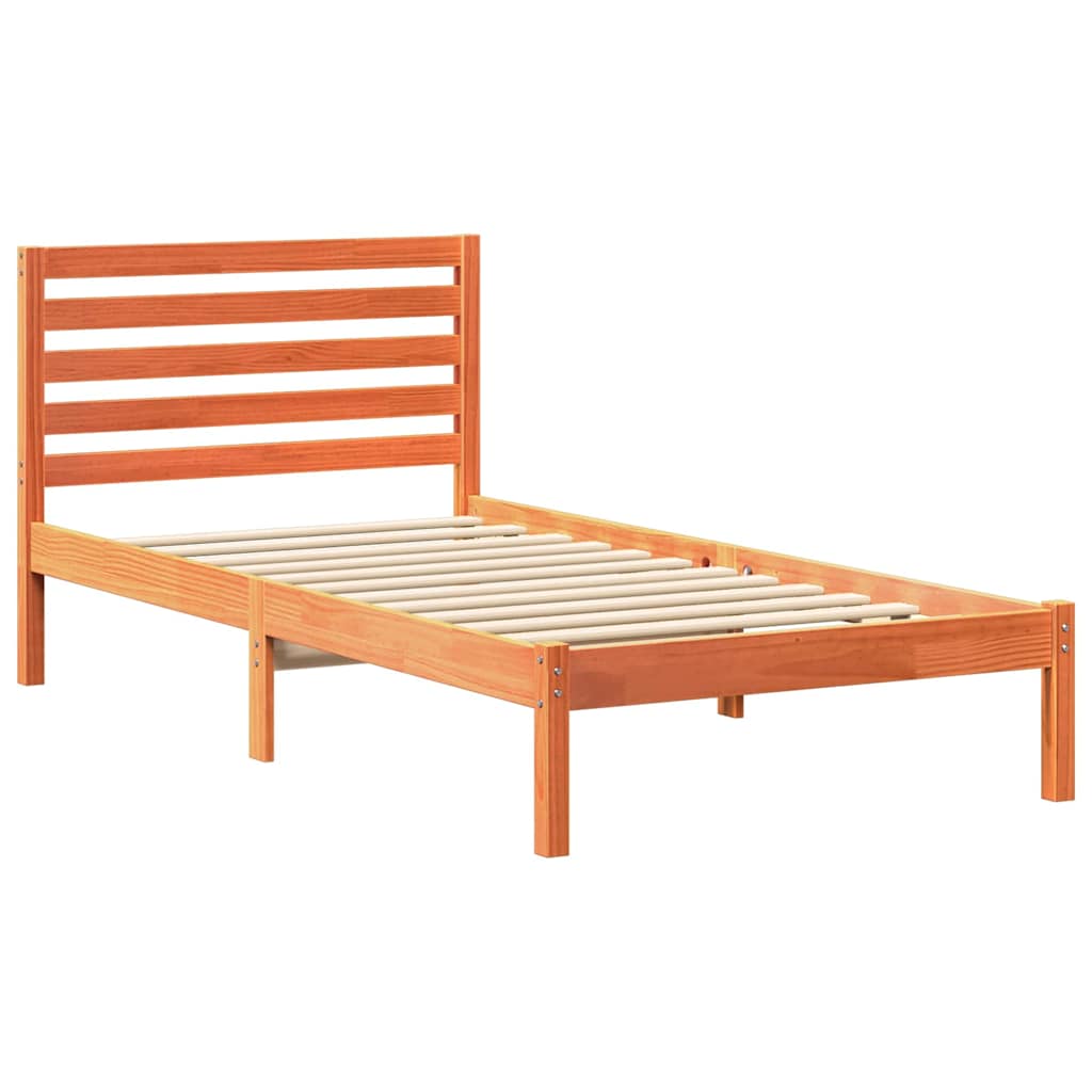 Bed Frame with Headboard Wax Brown 90 x 200 cm Solid Pine Wood
