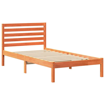 Bed Frame with Headboard Wax Brown 90 x 200 cm Solid Pine Wood