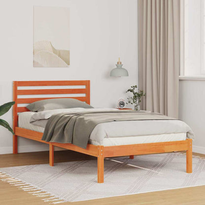 Bed Frame with Headboard Wax Brown 100 x 200 cm Solid Pine Wood
